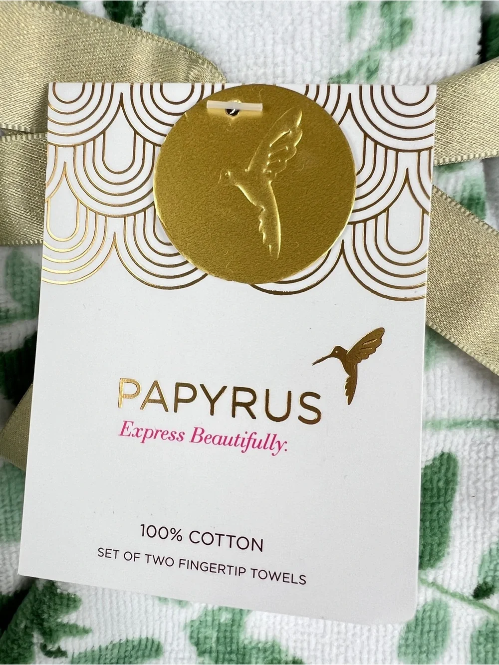 Papyrus Bath Towel Set Green White Floral Botanical Soft Cotton Velour 6 Pc NEW